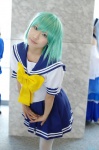 cosplay green_hair ibara iwasaki_minami lucky_star miniskirt pantyhose pleated_skirt sailor_uniform school_uniform skirt rating:Safe score:1 user:nil!