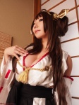 cleavage cosplay detached_sleeves hairband kantai_collection kimono kongou_(kantai_collection) miko pleated_skirt rokaku saku skirt rating:Safe score:1 user:nil!