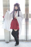 black_legwear cosplay hakama_skirt haori horns inu_boku_secret_service purple_eyes purple_hair shii shirakiin_ririchiyo thighhighs rating:Safe score:0 user:pixymisa