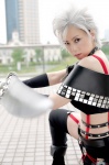 boots cosplay croptop elbow_gloves final_fantasy final_fantasy_x final_fantasy_x-2 gloves nagase_sio paine shorts silver_hair sword thighhighs rating:Safe score:0 user:nil!