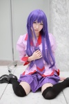 bakemonogatari blouse cosplay hiokichi pleated_skirt purple_eyes purple_hair school_uniform senjougahara_hitagi skirt thighhighs tie zettai_ryouiki rating:Safe score:1 user:pixymisa
