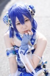blue_hair cosplay double_bun fingerless_gloves fuuka_(iv) love_live!_school_idol_project shorts skirt sonoda_umi vest rating:Safe score:0 user:nil!