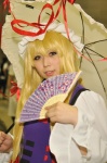 blonde_hair cosplay dress fan hat ribbon touhou umbrella yakumo_yukari yayo rating:Safe score:0 user:pixymisa