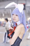 animal_ears anji- blue_hair bunny_ears cosplay gun leotard reisen_udongein_inaba tie touhou rating:Safe score:0 user:nil!