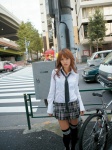 bicycle blouse costume hasebe_yuu miniskirt pleated_skirt school_uniform skirt thighhighs tie zettai_ryouiki rating:Safe score:0 user:nil!