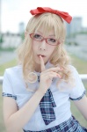 blonde_hair blouse cosplay gitsukasa glasses hairbow original pleated_skirt school_uniform skirt rating:Safe score:0 user:nil!