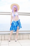 beach bikini cleavage cosplay crystal_crown feena_fam_earthlight kamui_arisa ocean purple_hair side-tie_bikini skirt straw_hat swimsuit yoake_mae_yori_ruri_iro_na rating:Safe score:1 user:nil!