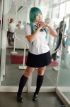 blouse cosplay green_hair higurashi_no_naku_koro_ni kneehighs miniskirt natsume_megumi pleated_skirt school_uniform skirt sonozaki_shion rating:Safe score:0 user:nil!