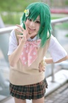blouse cosplay green_hair gumi pleated_skirt school_uniform skirt sweater_vest tagme_song uzuki_rin vocaloid rating:Safe score:0 user:nil!