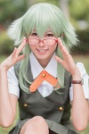 blouse cosplay glasses green_hair gumi kairi_(ii) pleated_skirt school_uniform skirt vest vocaloid rating:Safe score:2 user:nil!
