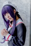 blouse cardcaptor_sakura cosplay daidouji_tomoyo hat narihara_riku purple_eyes purple_hair sailor_uniform scarf_tie school_uniform rating:Safe score:0 user:pixymisa