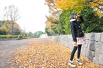 coat fall lace leaves miniskirt plaid sakurai_hinoki skirt sweater thighhighs rating:Safe score:1 user:nil!