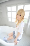 assam bathroom bathtub blonde_hair cosplay haruka kneesocks k-on! kotobuki_tsumugi pleated_skirt school_uniform skirt tshirt rating:Safe score:0 user:nil!