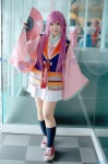 cosplay fan harukanaru_toki_no_naka_de harukanaru_toki_no_naka_de_3 kasuga_nozomi kimono kneesocks moeka pantyhose pink_hair pleated_skirt skirt rating:Safe score:1 user:nil!