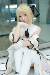 blonde_hair corset cosplay detached_sleeves fate/series fate/unlimited_codes gloves hairbow maropapi saber saber_lily skirt thighhighs rating:Safe score:0 user:nil!