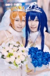 ame blue_hair cosplay dress elbow_gloves gloves hoshizora_rin kai_(ii) love_live!_school_idol_project orange_hair sonoda_umi tiara veil rating:Safe score:0 user:nil!