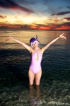 ayane_(doa) cleavage cosplay dead_or_alive headband ocean one-piece_swimsuit purple_hair swimsuit tachibana_minami wet rating:Safe score:2 user:nil!