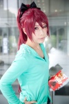 cosplay hairbow pocky puella_magi_madoka_magica red_hair sakura_kyouko skizaki sweatshirt rating:Safe score:1 user:pixymisa