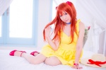 bed choker cosplay dress hair_pods mashiro_yuki neon_genesis_evangelion red_hair soryu_asuka_langley twintails rating:Safe score:2 user:nil!