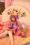 amatsuka_miyu bed cosplay dress hat lollipop patchouli_knowledge purple_hair robe stuffed_animal thighhighs touhou zettai_ryouiki rating:Safe score:0 user:nil!