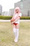 buruma cosplay gym_uniform hakamada_hinata mahiru pantyhose pink_hair ro-kyu-bu! sheer_legwear shorts thighhighs tshirt white_legwear rating:Safe score:1 user:nil!