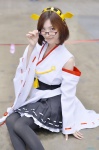 black_legwear cosplay detached_sleeves glasses hairband kantai_collection keto kimono kirishima_(kantai_collection) miko no_legwear pleated_skirt skirt thighhighs rating:Safe score:0 user:nil!