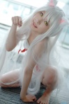 animal_ears bakemonogatari cat_ears cosplay dress hanekawa_tsubasa mikiko silver_hair rating:Safe score:1 user:pixymisa