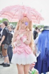 blonde_hair cosplay dress eyepatch hairbow harime_nui kill_la_kill kurasaka_kururu umbrella rating:Safe score:1 user:nil!