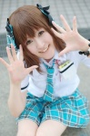 amami_haruka blouse cosplay hairbows hoshino_kana idolmaster pleated_skirt school_uniform skirt tie rating:Safe score:0 user:nil!