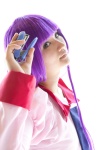 bakemonogatari cosplay purple_hair school_uniform senjougahara_hitagi sonomiya_alto tie rating:Safe score:0 user:pixymisa