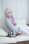 blazer blouse bowtie cosplay green_eyes haiyore!_nyaruko-san maitako nyaruko pleated_skirt skirt thighhighs white_hair zettai_ryouiki rating:Safe score:3 user:pixymisa