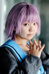 cardigan cosplay maisaki_ririka nagato_yuki purple_hair sailor_uniform school_uniform suzumiya_haruhi_no_yuuutsu rating:Safe score:0 user:nil!