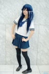 asakura_irori baka_to_test_to_shoukanjuu blue_hair cosplay hair_ribbons kirishima_shouko pleated_skirt sailor_uniform school_uniform skirt thighhighs zettai_ryouiki rating:Safe score:3 user:nil!