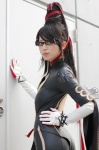 ass bayonetta bayonetta_(character) bodysuit cosplay elbow_gloves glasses gloves hairbun h_(mod) rating:Safe score:1 user:nil!