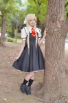 air blonde_hair blouse cosplay dress_lift hairbow jumper kamio_misuzu midori_youko school_uniform socks rating:Safe score:1 user:nil!