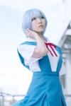 ayanami_rei blouse blue_hair cosplay jumper kureha neon_genesis_evangelion red_eyes ribbon_tie rating:Safe score:0 user:pixymisa