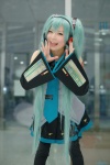 aqua_hair blouse cosplay detached_sleeves hatsune_miku headset maitako pleated_skirt skirt thighhighs tie twintails vocaloid rating:Safe score:0 user:pixymisa