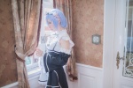 apron blue_hair cosplay detached_sleeves dress fleia fleia_oni_ga_katteru? hairband maid maid_uniform rem_(re:zero) re:zero rating:Safe score:0 user:nil!