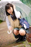 blouse bookbag dgc_0858 kawakami_asami kneesocks pleated_skirt school_uniform skirt sweater_vest umbrella rating:Safe score:0 user:nil!