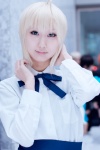 blonde_hair blouse blue_eyes cosplay fate/series fate/stay_night ribbon_tie saber seri skirt rating:Safe score:0 user:pixymisa