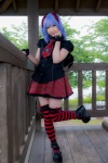 blouse blue_hair bow cosplay croptop lenfried miniskirt remilia_scarlet skirt thighhighs touhou twintails wings zettai_ryouiki rating:Safe score:0 user:nil!