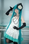 aqua_eyes aqua_hair cosplay dress elbow_gloves flower gloves hatsune_miku headdress just_a_game_(vocaloid) maropapi necklace petticoat thighhighs tiered_skirt twintails vocaloid rating:Safe score:0 user:pixymisa