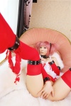 babydoll bed collar cosplay garter_belt hanamura_misaki kaname_madoka leash panties pink_hair puella_magi_madoka_magica thighhighs twintails rating:Safe score:0 user:nil!