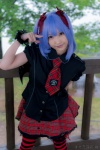 blouse blue_hair bow cosplay croptop lenfried miniskirt remilia_scarlet skirt thighhighs touhou twintails wings zettai_ryouiki rating:Safe score:1 user:nil!