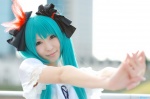 aqua_hair blouse cosplay hairbows hatsune_miku rinami twintails vocaloid world_is_mine_(vocaloid) rating:Safe score:1 user:nil!