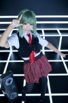 black_legwear blouse cosplay green_hair gumi mihiro_(ii) pantyhose pleated_skirt skirt striped tie vest vocaloid rating:Safe score:0 user:pixymisa
