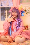 amatsuka_miyu bed cosplay dress hat patchouli_knowledge purple_hair robe thighhighs touhou zettai_ryouiki rating:Safe score:1 user:nil!