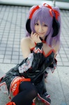 a-mi apron bodysuit cosplay detached_sleeves hair_ribbons half-skirt hanyuu higurashi_no_naku_koro_ni horns pantyhose purple_hair thighhighs waitress waitress_uniform rating:Safe score:1 user:nil!