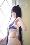 bikini cosplay ikkitousen kanu_unchou kibashi purple_hair shirt_lift side-tie_bikini swimsuit tshirt rating:Safe score:1 user:nil!