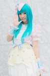 akb48 aqua_hair blue_eyes bow cosplay cuffs dress hairbow kojima_haruna_(cosplay) sayo_(ii) sugar_rush_(akb48) rating:Safe score:0 user:pixymisa